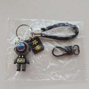 Black Keychain with Play Robot Charm